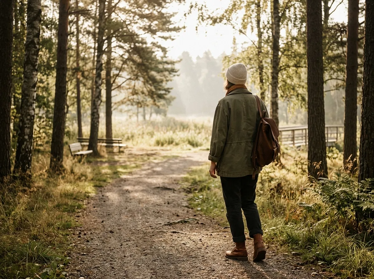 Anonym person på morgengåtur i park - hverdagsvaner for god høresundhed